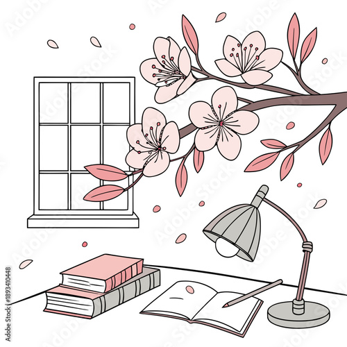 Study Environment Spring Illustration  White Backg SVG Vector Design