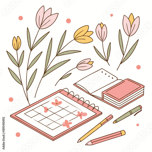 Study Planning Spring Illustration  White Backgrou SVG Vector Design