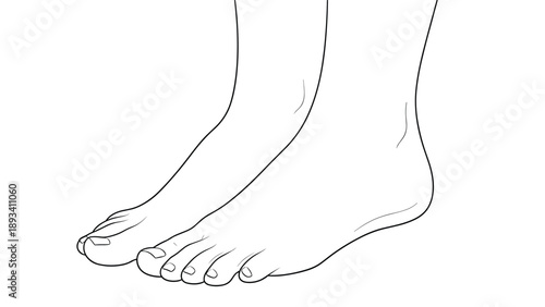 Minimalist line art drawing of a pair of human feet in a relaxed side profile position resting on a white background.