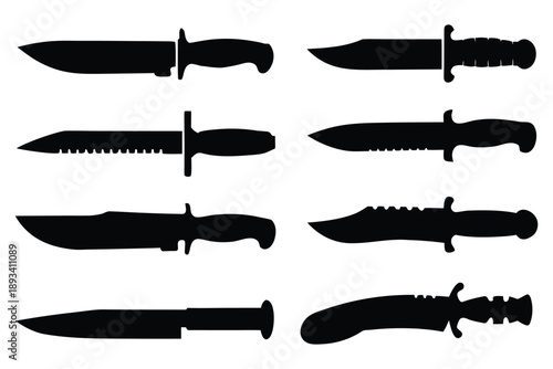 Set of knife silhouette vector. Military knife, hunting knife
