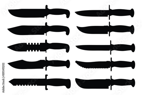 Set of knife silhouette vector. Military knife, hunting knife