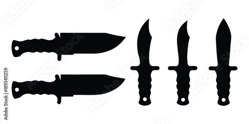 Set of knife silhouette vector. Military knife, hunting knife