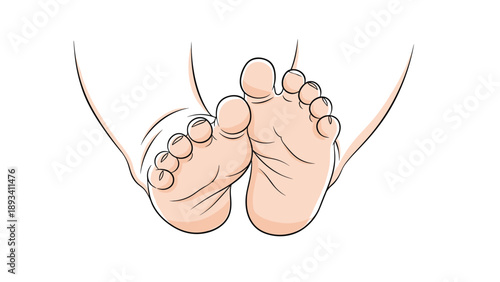 Detailed realistic illustration of two human baby feet showing the soft skin texture and small toes in a gentle pose.