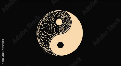 Yin and yang symbol with contrasting patterns on black background