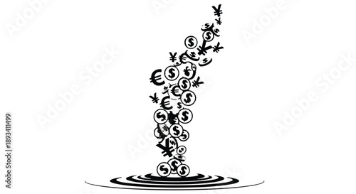 Stylized euros floating upwards from rippling water surface