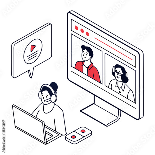 Virtual Meeting Video Call Illustration  Minimal V (2) SVG Vector Design