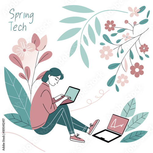 Spring Tech Productivity Illustration  White Backg SVG Vector Design