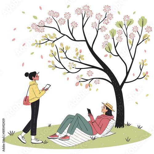 Spring People Relaxation Illustration  White Backg (5) SVG Vector Design