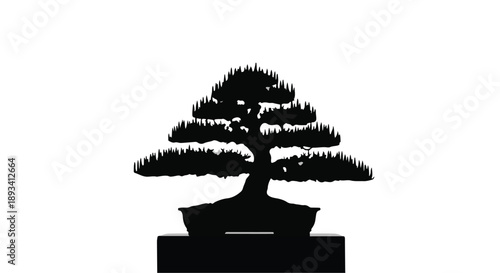 Minimalist bonsai tree silhouette on white background