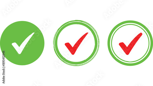 Green and Red Check Mark Vector Icons for Approval and Completion
