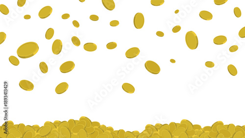 Empty horizontal banner with gold coins raining down from above. Vector banner for money design