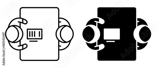 Linear icon. Employee applying for new job sits at table during an interview in front of an interviewer. Top view from above. Simple black and white vector