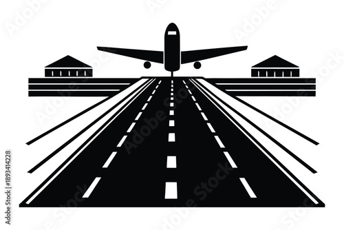 Airplane Takeoff Airport Runway Silhouette Vector 
