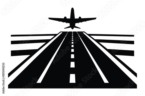 Airplane Takeoff Airport Runway Silhouette Vector 