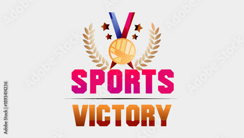 Vibrant sports victory icon set with laurel wreath medal and stars on white background symbolizing achievement and success
