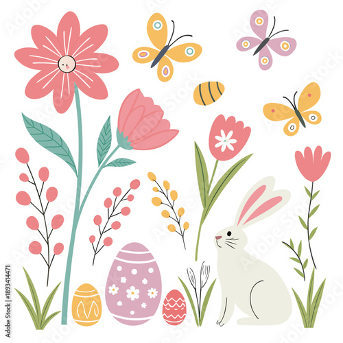 Spring Season Decorative Elements Vector Set  Whit (6) SVG Vector Design