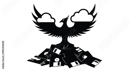 Bird emerging from digital files into freedom