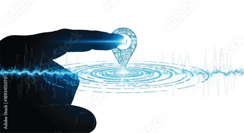 Hand touching glowing blue network connection pulse