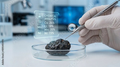 Deep-Sea Energy Exploration. scientist analyzes rock sample in lab for deep sea energy exploration