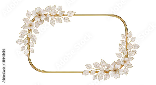 Elegant Gold Frame with White Flowers and Leaves