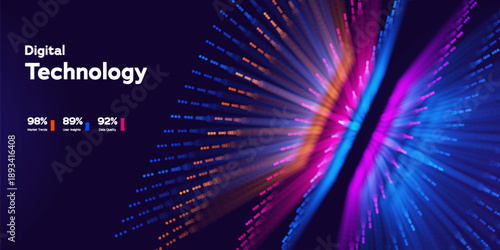 Futuristic Digital Technology Background With Glowing Light Lines, Big Data Flow, And Dynamic Digital Cube Patterns Representing Modern Stack Architecture. Digital Technologies. Vector Illustration.