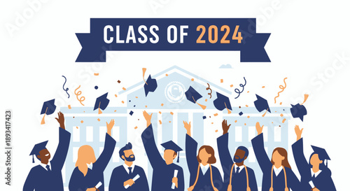 Graduates in Robes Celebrating with Caps.