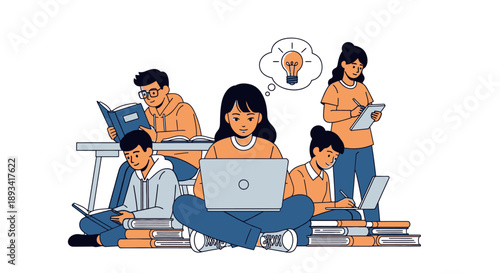Group of Young People Using Laptops Together.