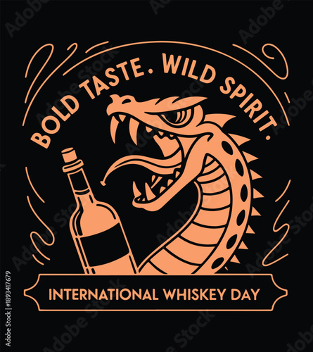 Creative Whiskey & Fire Typography Vector Illustration Design