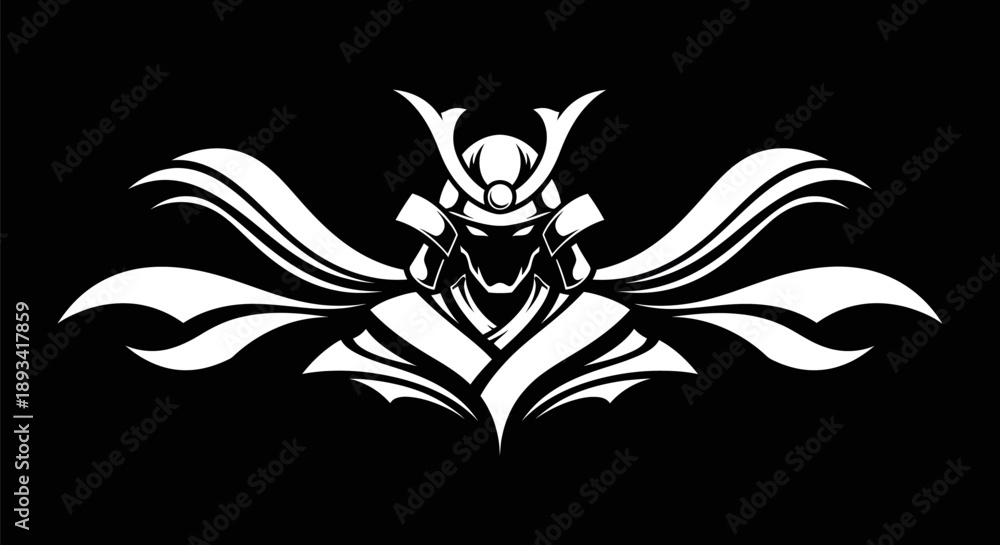 Fototapeta premium Samurai warrior illustration on black