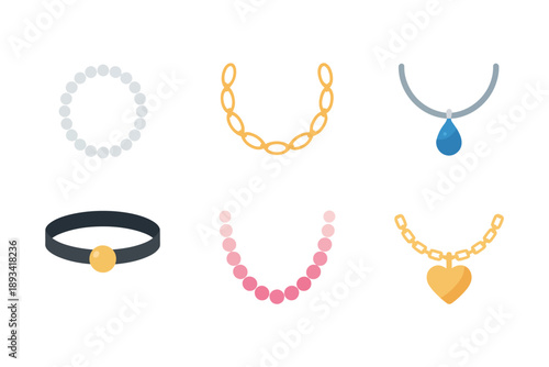 Necklaces and Chokers Vector Design, Pearls, Chains, Pendants Included, Elegant Jewelry Illustration for Fashion, Accessories, and Stylish Wear Concept.