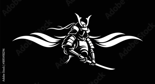 Samurai warrior silhouette on black