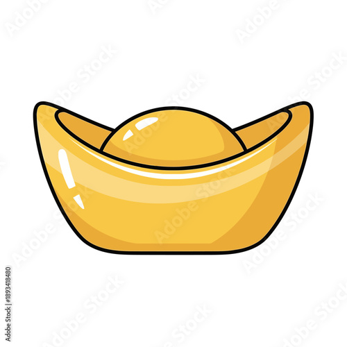 Vibrant cartoon illustration of a traditional golden Chinese ingot, a powerful symbol of prosperity and wealth. This sycee icon represents good fortune and abundance