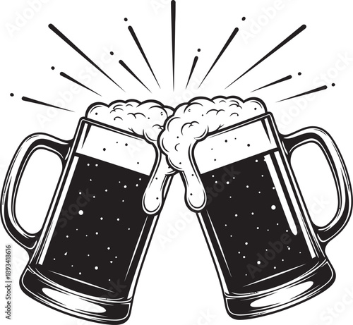 Celebratory beer mugs isolated on transparent background