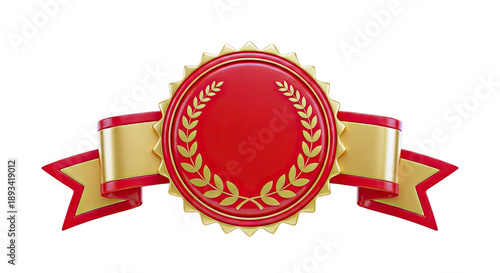 Red and Gold Award Ribbon with Laurel Wreath Emblem