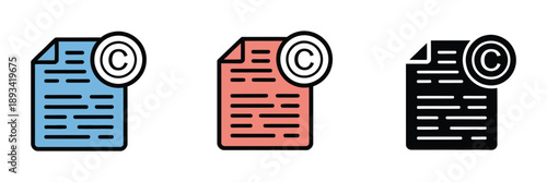 Copyright Infringement Icon Illustration, Multiple Styles, Representing Legal Protection