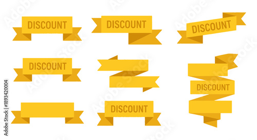 Collection of Yellow Discount Ribbon Labels.
