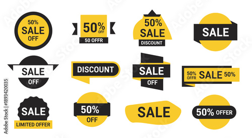 Collection of Sale Discount Labels and Badges.