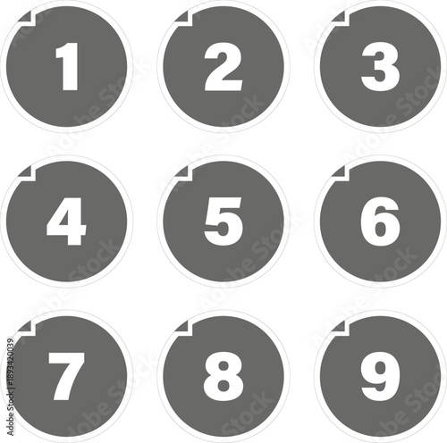 Black and white flat style Bullet number set, Gray bullet design