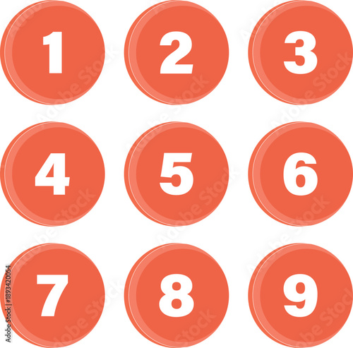 Collection of orange colored bullet numbers in 3D style