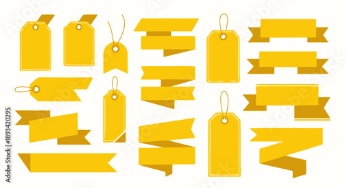 Collection of Yellow Tags and Ribbons.