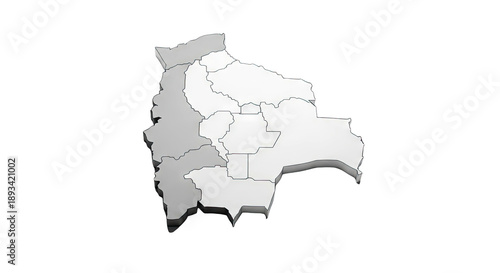 3D Map of Bolivia with Departments