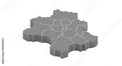 3D Isometric Map of a Region Divided into Districts