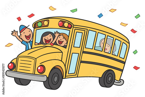 Children's joyous school bus ride