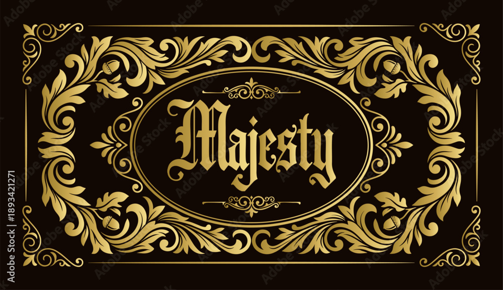 Fototapeta premium Luxurious Golden Ornate Frame with Typography