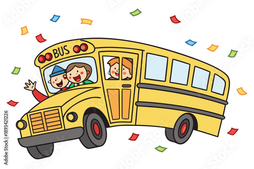 Children celebrating on school bus