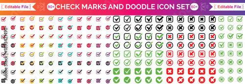 check mark icon. Task Approved or done symbol. True or false, right or wrong sign vector. Tick mark button of correct or wrong way sticker.