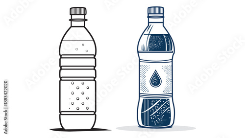 Standard plastic water bottle silhouette isolated on white background soft drink or carbonated beverage container vector graphic design element