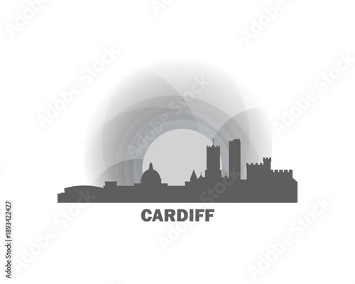 Cardiff logo, clip art with cityscape, skyline, panorama, skyscrapers. Vector flat isolated illustration. Wales UK city image with landmarks and buildings