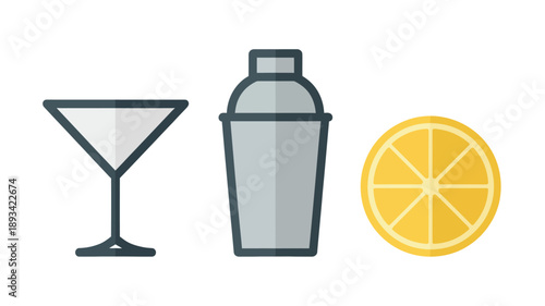 Cocktail Essentials with Citrus in Simple Flat Design for Barware Advertising