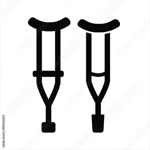 Minimal Crutch Icon Monochrome Flat Vector Black and White